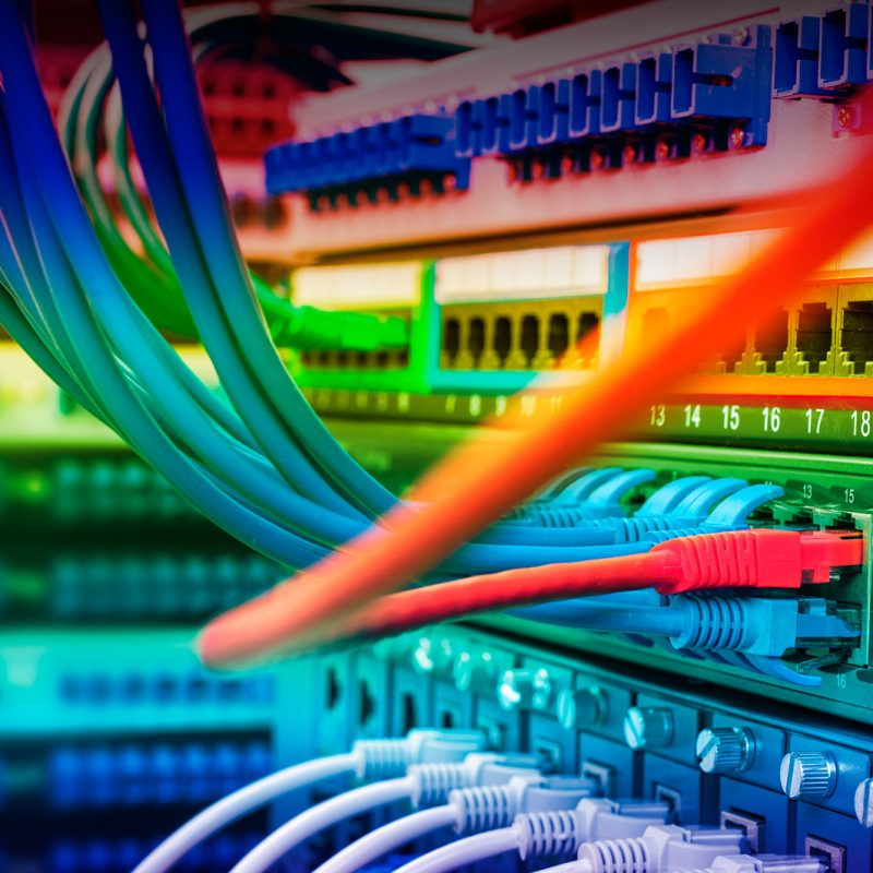 Information Technology Computer Network, Telecommunication Ether Information Technology Computer Network, Telecommunication Ethernet Cables Connected to Internet Switch.
